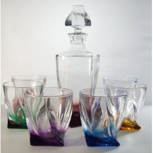Rainbow decanter set with 6 glasses. Bohemia Crystal.
